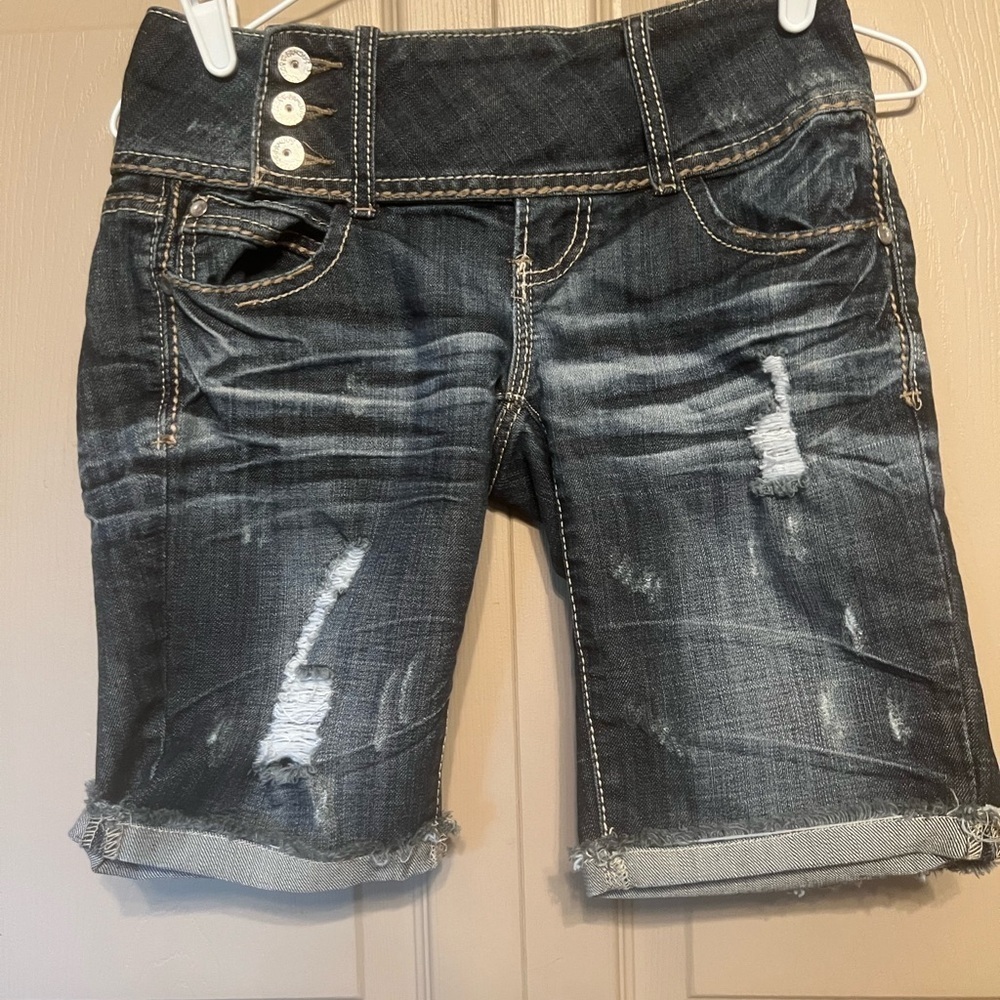 Almost Famous Black Jean Shorts Distressed Cuffed Hem